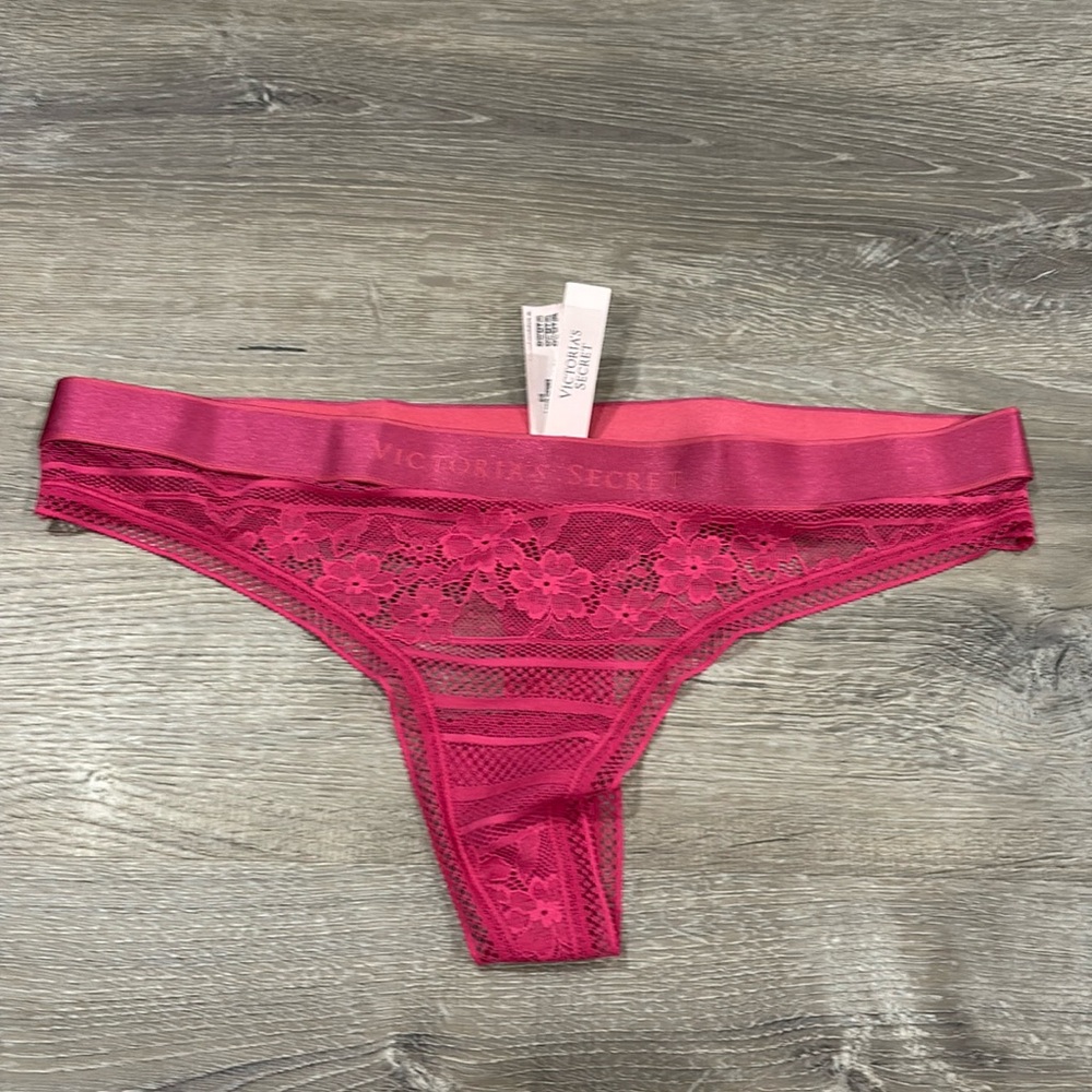 Victoria’s Secret lace thong, size large, pink, tag on, brand new/never worn